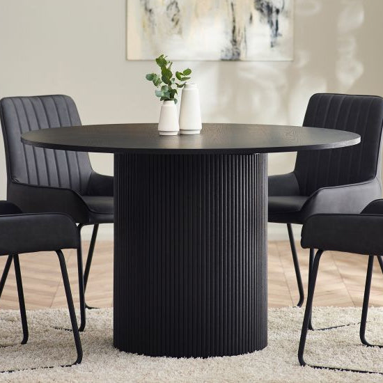 Louis Round Wooden Fluted Dining Table In Black Ash