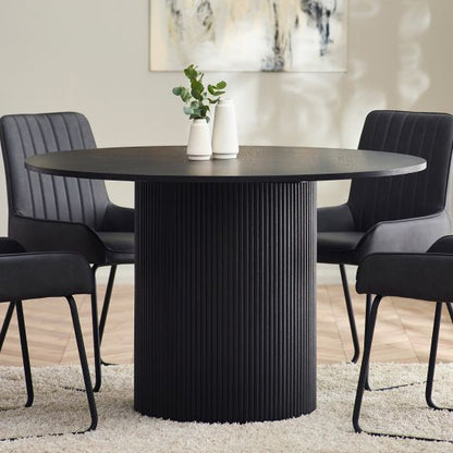 Louis Round Wooden Fluted Dining Table In Black Ash