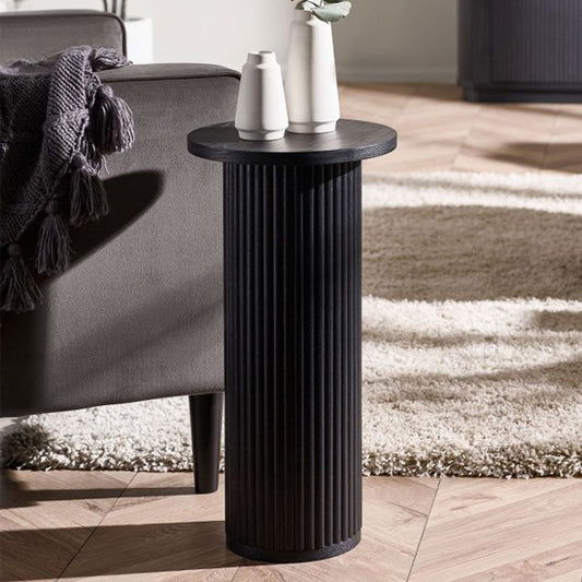 Louis Wooden Fluted Side Table In Black Ash