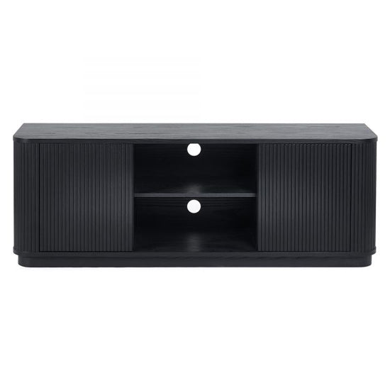 Louis Wooden Fluted TV Stand With 2 Doors In Black Ash