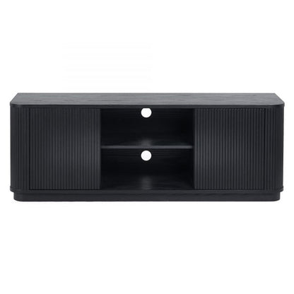 Louis Wooden Fluted TV Stand With 2 Doors In Black Ash