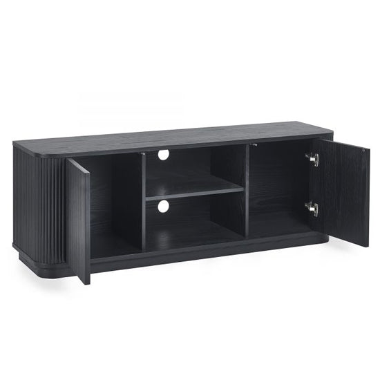 Louis Wooden Fluted TV Stand With 2 Doors In Black Ash