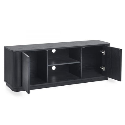 Louis Wooden Fluted TV Stand With 2 Doors In Black Ash