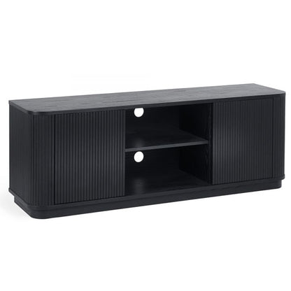 Louis Wooden Fluted TV Stand With 2 Doors In Black Ash