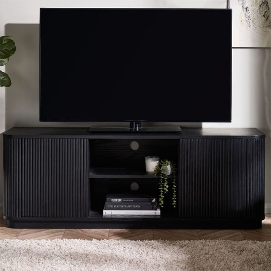 Louis Wooden Fluted TV Stand With 2 Doors In Black Ash