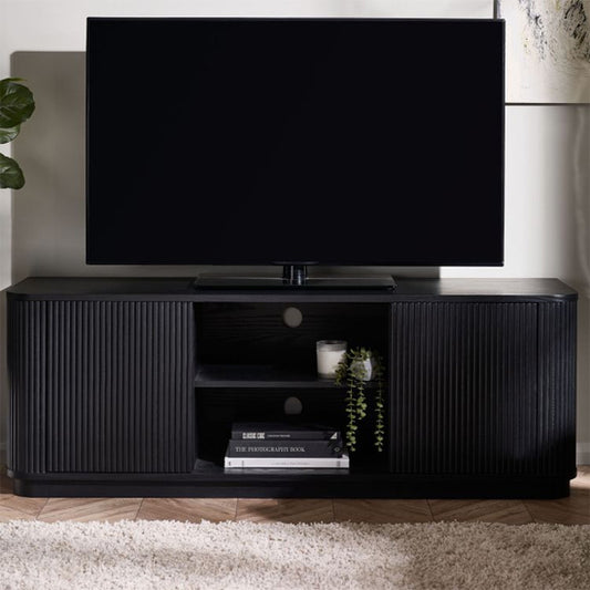 Louis Wooden Fluted TV Stand With 2 Doors In Black Ash