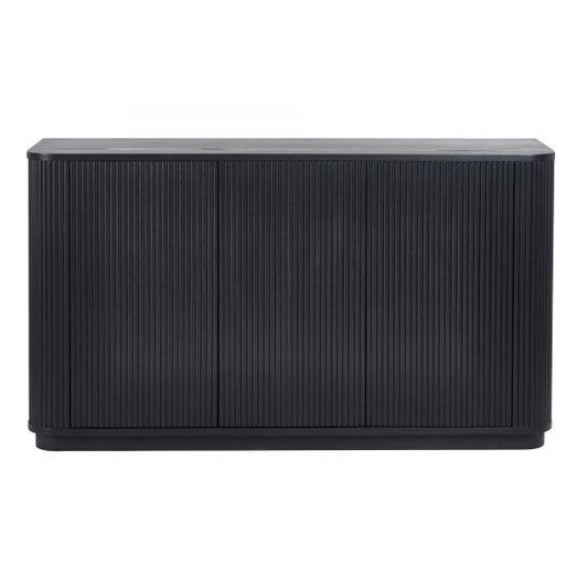 Louis Wooden Fluted Sideboard With 3 Doors In Black Ash
