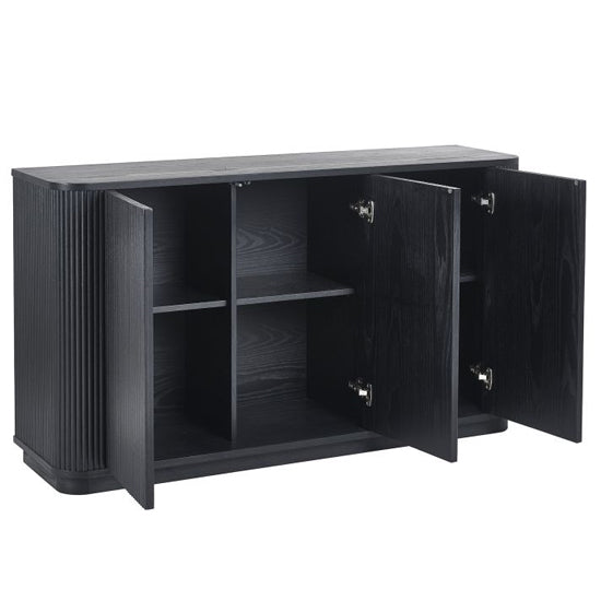 Louis Wooden Fluted Sideboard With 3 Doors In Black Ash