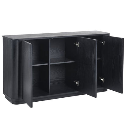 Louis Wooden Fluted Sideboard With 3 Doors In Black Ash