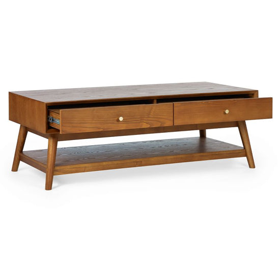 Lowry Wooden Coffee Table With 2 Drawers In Cherry