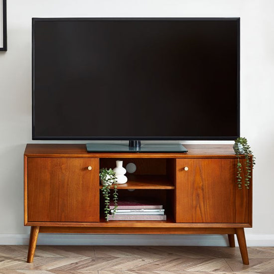 Lowry Wooden TV Stand With 2 Doors In Cherry