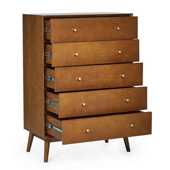 Lowry Wooden Chest Of 5 Drawers Tall In Cherry