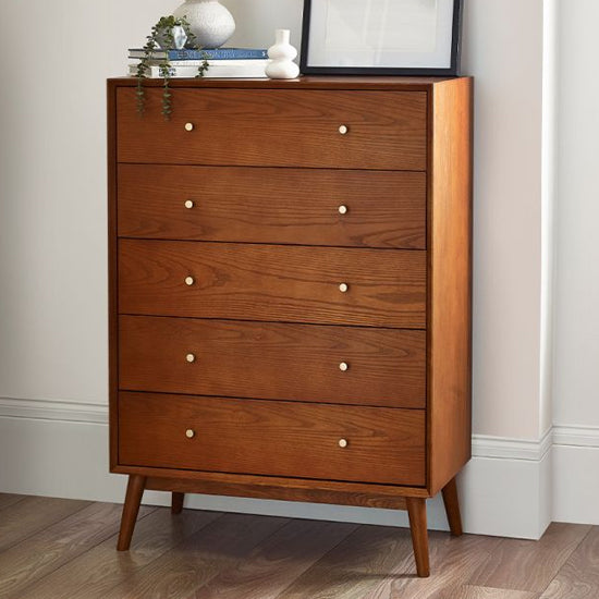 Lowry Wooden Chest Of 5 Drawers Tall In Cherry