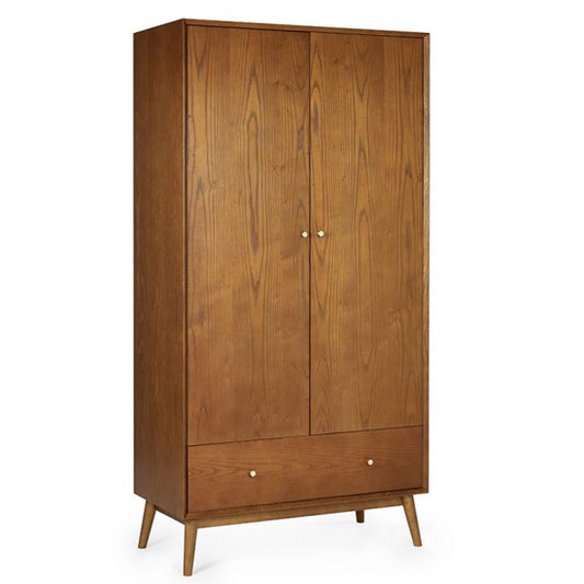 Lowry Wooden Wardrobe With 2 Doors 1 Drawer In Cherry