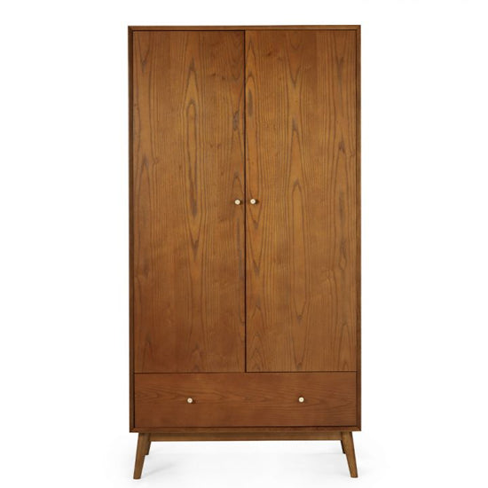 Lowry Wooden Wardrobe With 2 Doors 1 Drawer In Cherry