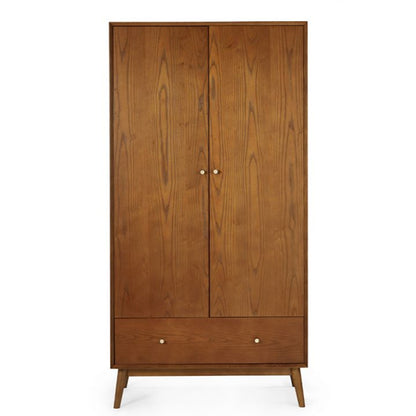Lowry Wooden Wardrobe With 2 Doors 1 Drawer In Cherry