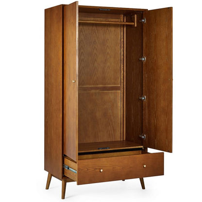 Lowry Wooden Wardrobe With 2 Doors 1 Drawer In Cherry