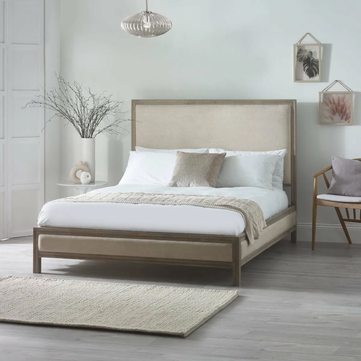 Lucie Wooden Double Bed In Ivory And Limed Oak