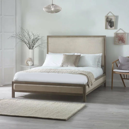 Lucie Wooden King Size Bed In Ivory And Limed Oak