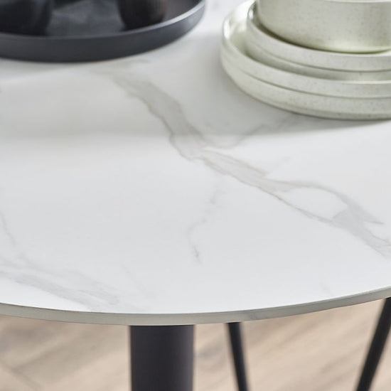 Luca Round Wooden Dining Table In White Marble Effect