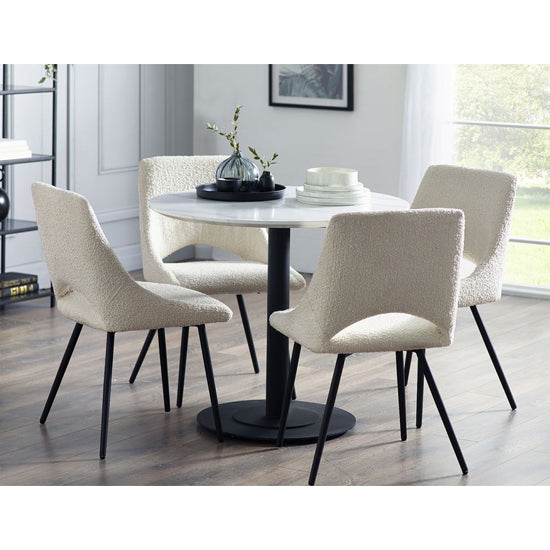 Luca Round Wooden Dining Table In White Marble Effect