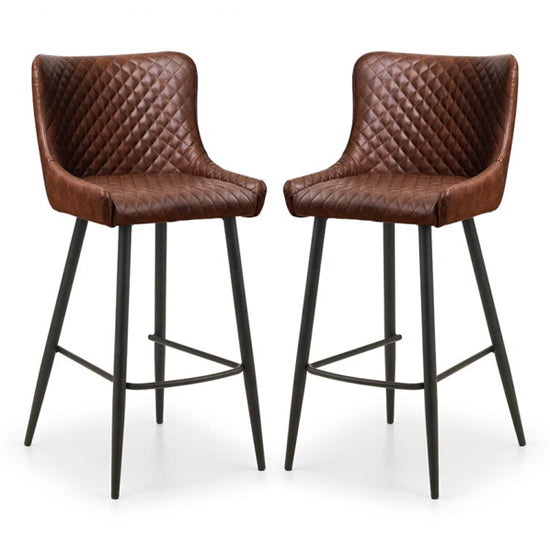 Luxe Brown Faux Leather Bar Stools In Pair