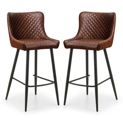 Luxe Brown Faux Leather Bar Stools In Pair