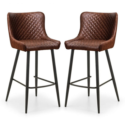Luxe Brown Faux Leather Bar Stools In Pair