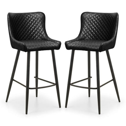 Luxe Black Faux Leather Bar Stools In Pair