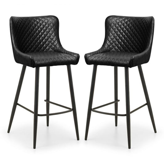 Luxe Black Faux Leather Bar Stools In Pair