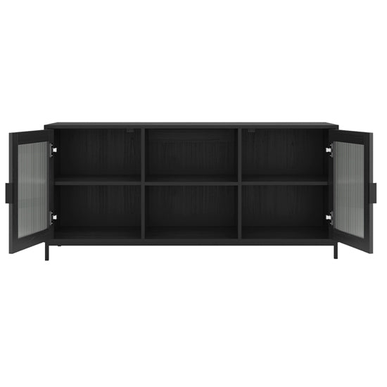 Maddox Wooden TV Stand With 2 Doors In Matte Black And Reeded