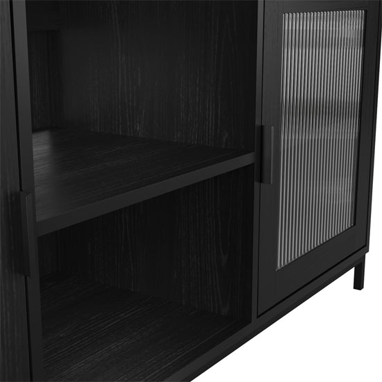 Maddox Wooden TV Stand With 2 Doors In Matte Black And Reeded