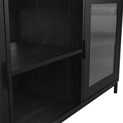 Maddox Wooden TV Stand With 2 Doors In Matte Black And Reeded