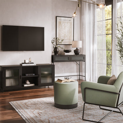 Maddox Wooden TV Stand With 2 Doors In Matte Black And Reeded