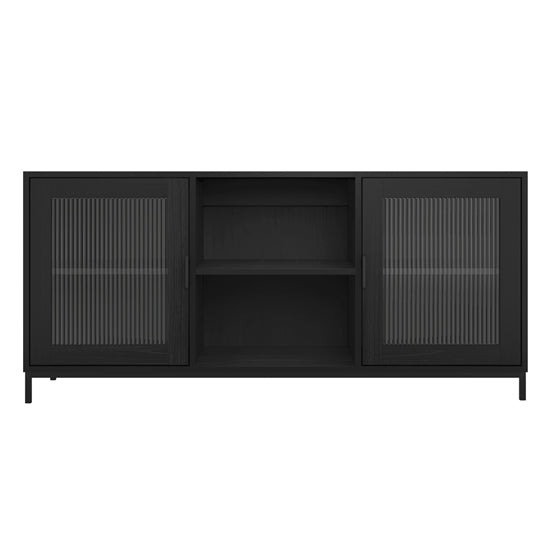 Maddox Wooden TV Stand With 2 Doors In Matte Black And Reeded