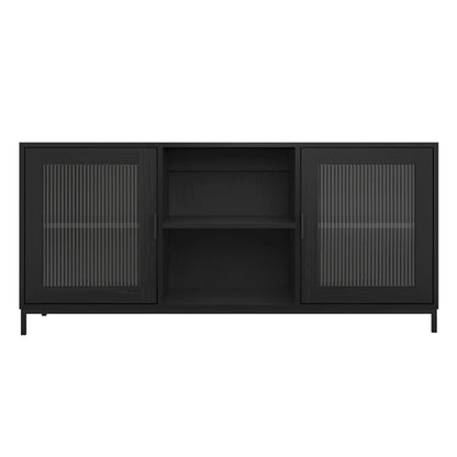 Maddox Wooden TV Stand With 2 Doors In Matte Black And Reeded