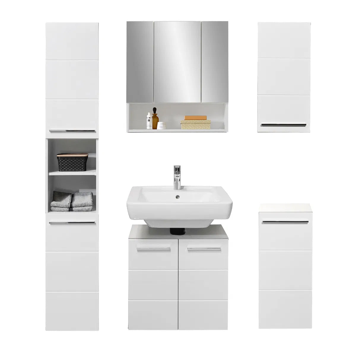 Mandy High Gloss Mirrored Bathroom Cabinet With 3 Doors In White