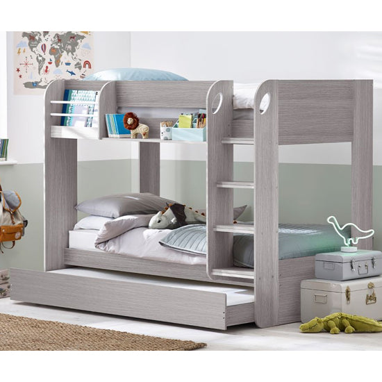 Mars Wooden Bunk Bed With Underbed In Grey Oak