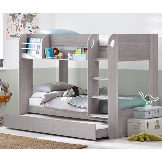 Mars Wooden Bunk Bed With Underbed In Grey Oak