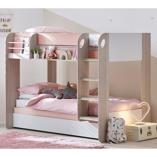 Mars Wooden Bunk Bed With Underbed In Pastel Pink