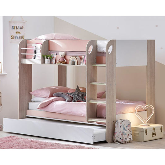 Mars Wooden Bunk Bed With Underbed In Pastel Pink