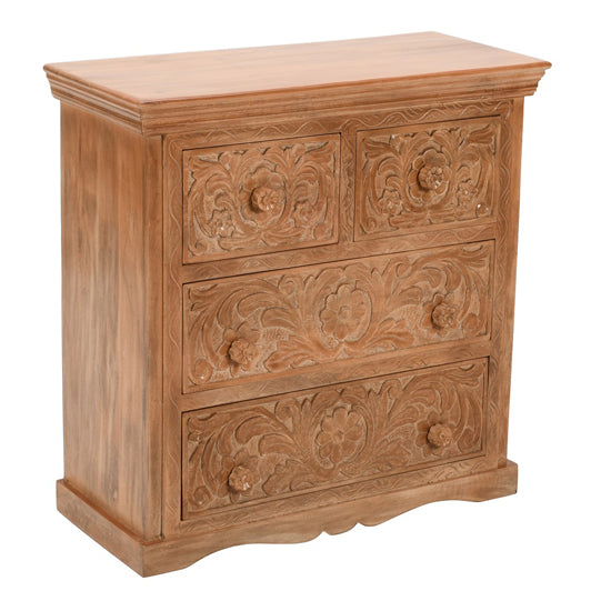Artwork Solid Mango Wood Chest Of 4 Drawers In Oak