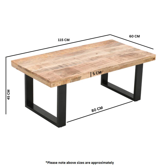Surrey Solid Mango Wood Coffee Table In Rough Swan