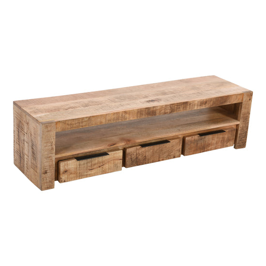 Surrey Solid Mango Wood Large TV Stand With 3 Drawers In Rough Swan