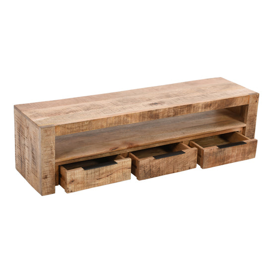 Surrey Solid Mango Wood Large TV Stand With 3 Drawers In Rough Swan