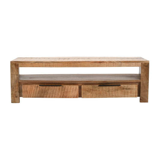 Surrey Solid Mango Wood Small TV Stand With 2 Drawers In Rough Swan