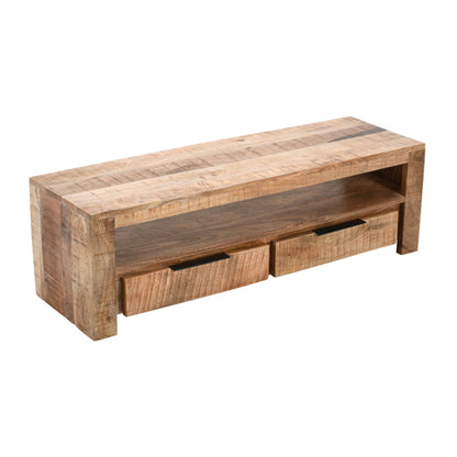 Surrey Solid Mango Wood Small TV Stand With 2 Drawers In Rough Swan