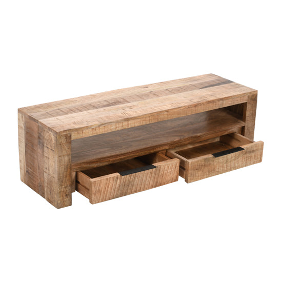 Surrey Solid Mango Wood Small TV Stand With 2 Drawers In Rough Swan