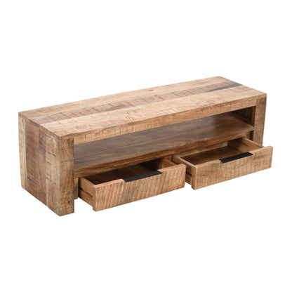 Surrey Solid Mango Wood Small TV Stand With 2 Drawers In Rough Swan