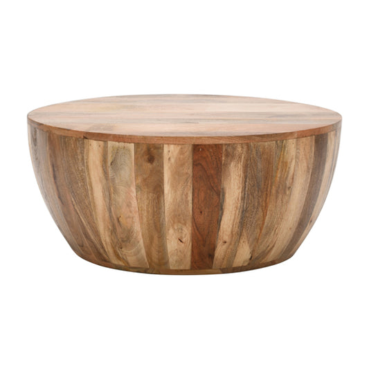 Surrey Solid Mango Wood Drum Coffee Table In Rough Swan